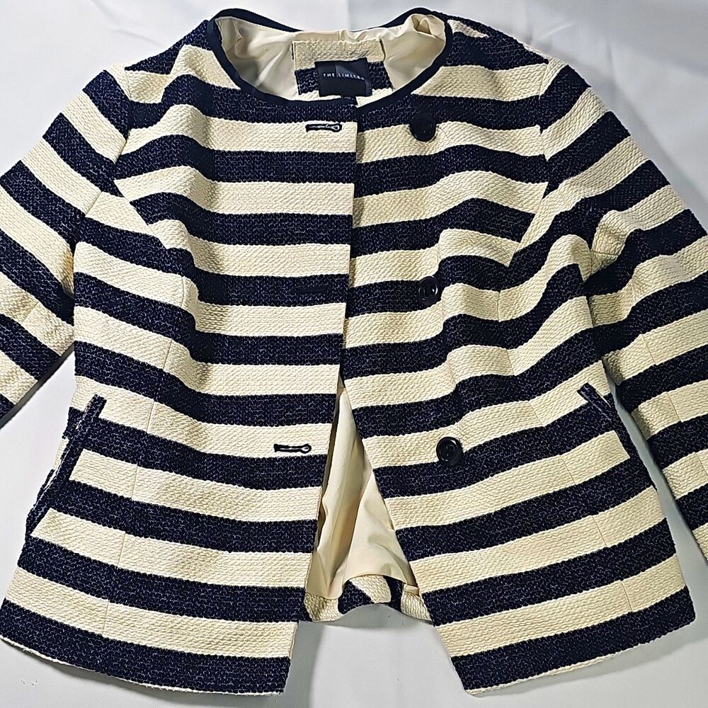The Limited Women's XS Black Ivory Striped Jacket Button Lined Pockets
